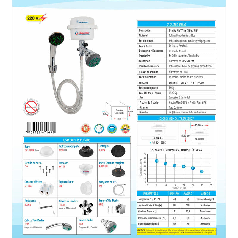 Ducha Eléctrica Boccherini Ducha Teléfono Regadera 120v