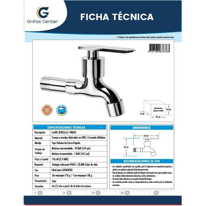 Grifería Para Lavadero Manija Tipo Palanca