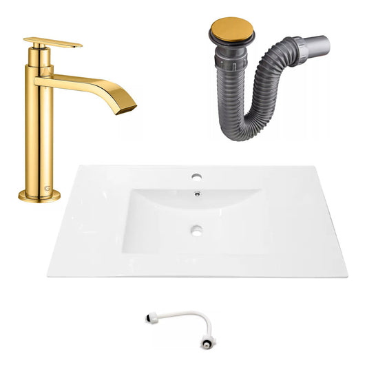 Combo Placa Lavamanos 91*46,5cm+grifo Agua Fria+push Oro1