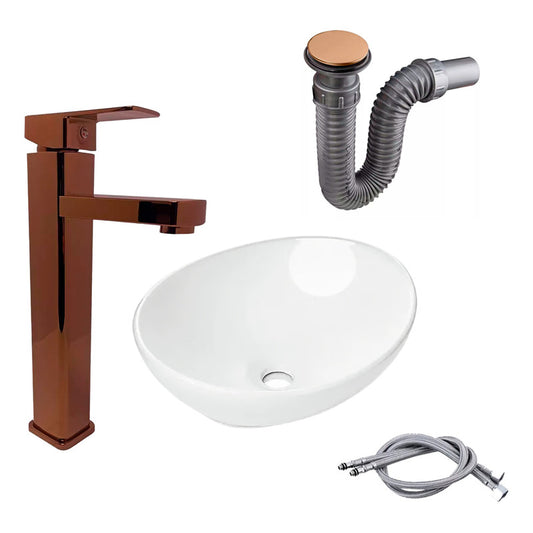 Kit Lavamanos Canoa+griferia Monocontrol Cuadrada+push Rosa