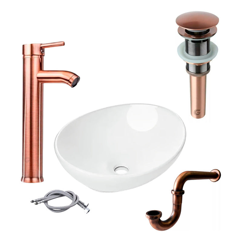 Kit Lavamanos Canoa+griferia Monoc.+push+sifon Cobre Ant.01