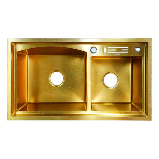 Lavaplatos Doble Pozo Con Escurridor Dorado + Accesorios