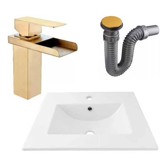 Combo Placa Lavamanos 51*40cm+griferia Monocontrol+push Oro5