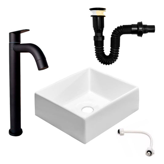 Kit Lavamanos Cuadrado+griferia Agua Fria Hc+push Negro