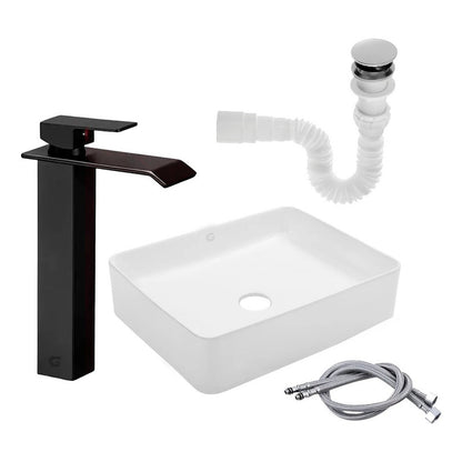 Kit Lavamanos Rectangular+grifo Monocontrol Negro Casc.+push