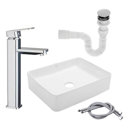 Kit Lavamanos Rectangular+grifo Monocon.bambú Cobre Antiguo