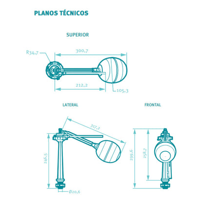 Conjunto De Grifería Tanque Sanitario 26cm Atlas Palanca