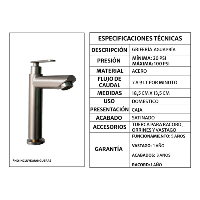 Kit Placa Lavamanos 51*40cm+griferia Agua Fria+push Flex. 10