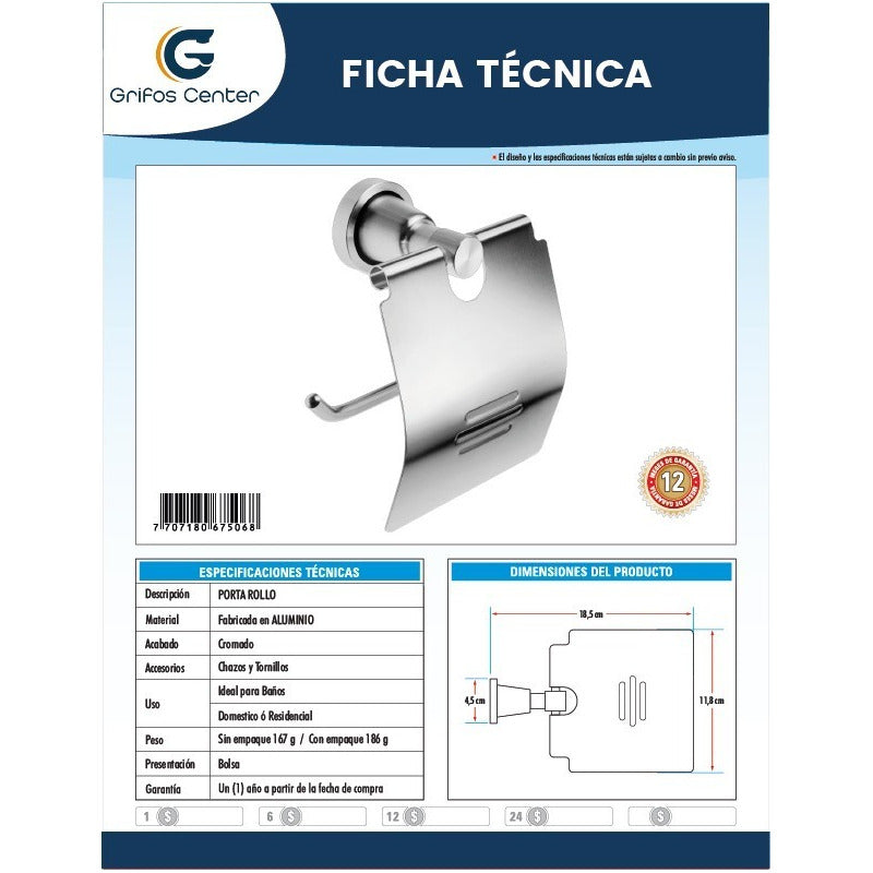 Portarollo Para Baño Base Redonda En Aluminio