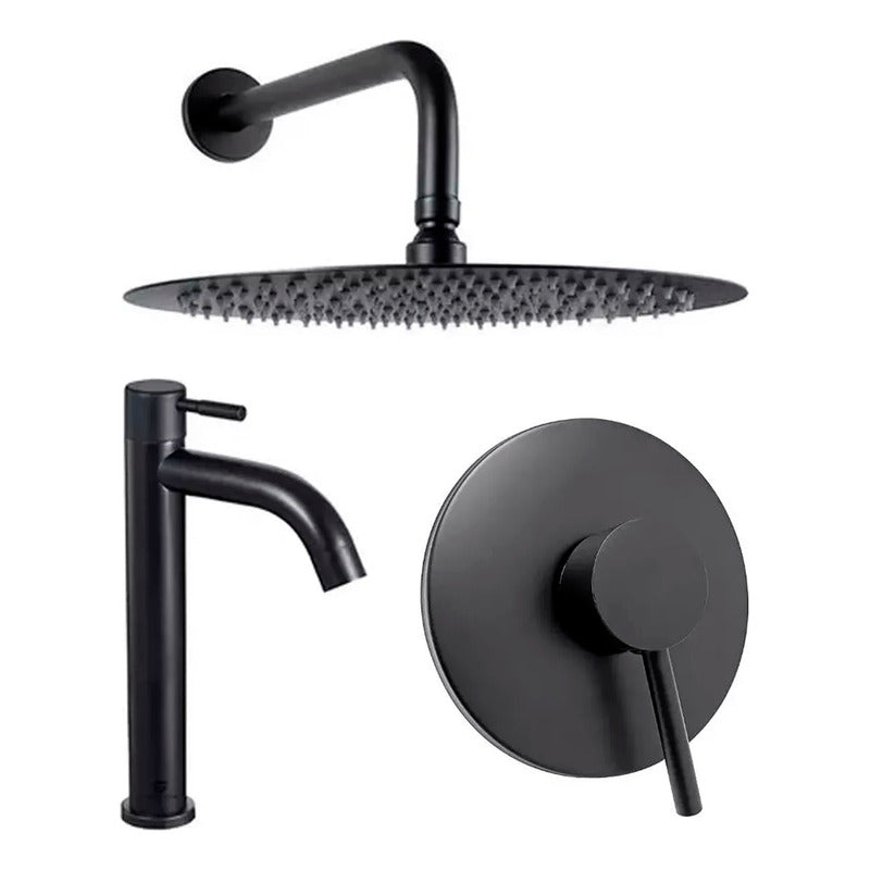 Kit Griferia Lavamanos+ Ducha, Negro