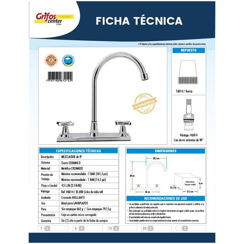 Mezclador De Lavaplatos Cuerpo Bronce