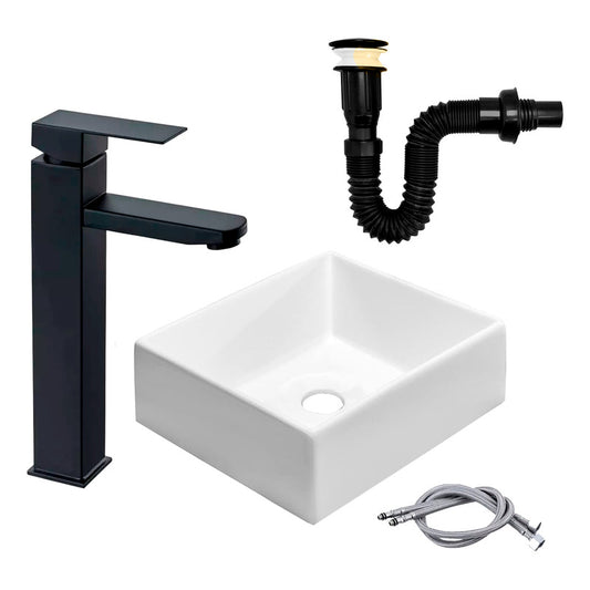 Kit Lavamanos Cuadrado+griferia Monocontrol Cuad.+push Negro