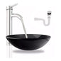 Kit Lavamanos Cristal Negro Y Griferia Monocontrol Desague.