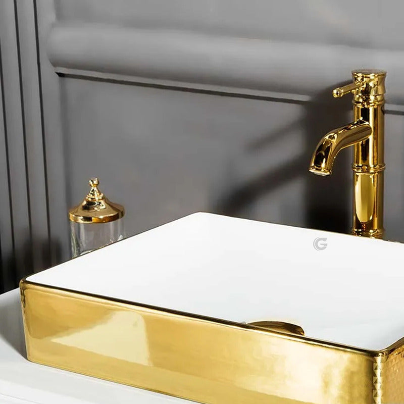 Lavamanos Rectangular Blanco/dorado Emperador