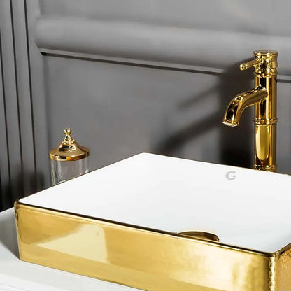 Lavamanos Rectangular Blanco/dorado Emperador