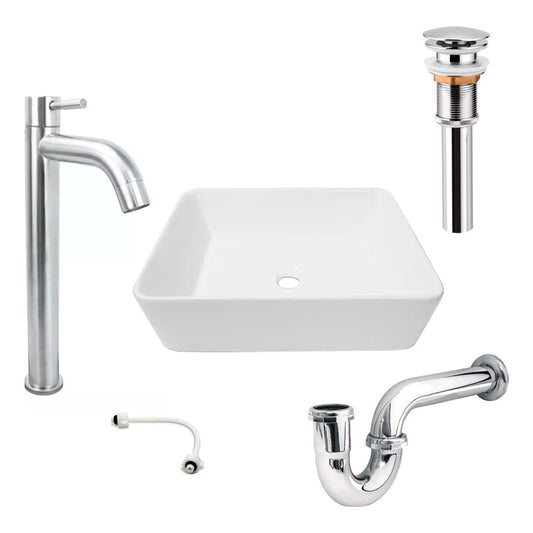 Combo Lavamanos Rectang.+griferia Agua Fria+push Y Sifon Gf2