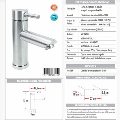 Kit Placa Lavamanos 51*40cm+griferia Monocontrol+push Flex17