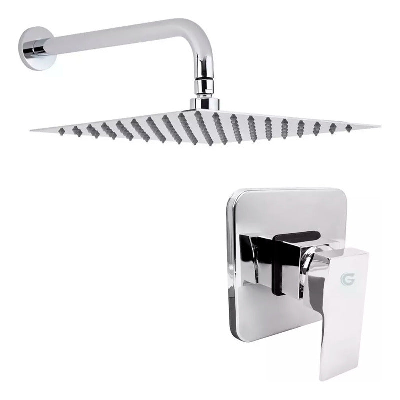 Kit Regadera De 25 Cm Y Mezclador Ducha Monocontrol Cuadrado