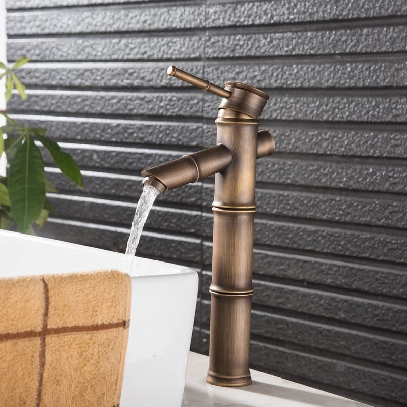 Mezclador Lavamanos Cobre Satin Brillante Alto Tipo Bamboo