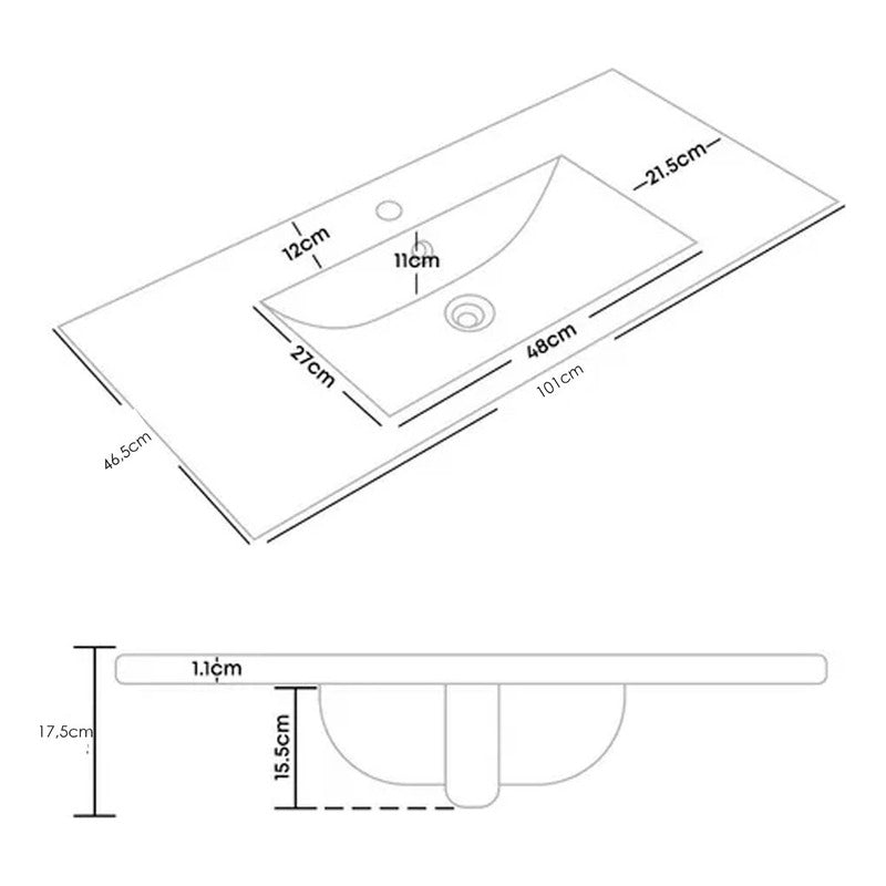 Placa Lavamanos Blanco Submontar 101x46.5x17.5cm