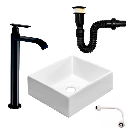 Kit Lavamanos Cuadrado Griferia Agua Fria Rio+push Negro