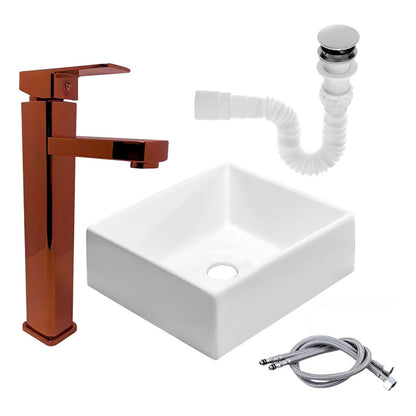 Kit Lavamanos Cuadrado+grifo Monocontrol Oro Rose+push