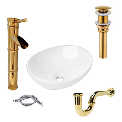 Combo Lavamanos Canoa+griferia Monoc +push+sifon Oro Gf1