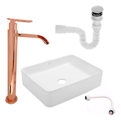 Kit Lavamanos Rectangular+grifo Agua Fria Rosa Brillant+push