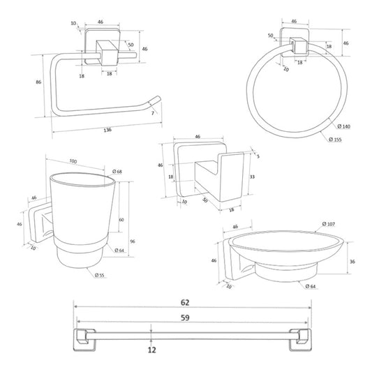 Juego De Accesorios Baño Plateado Cromado Lucca X6