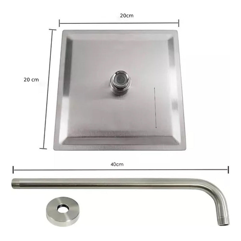 Kit Ducha Cuadrada Satín 20cm-grifería Agua Fría-monocontrol