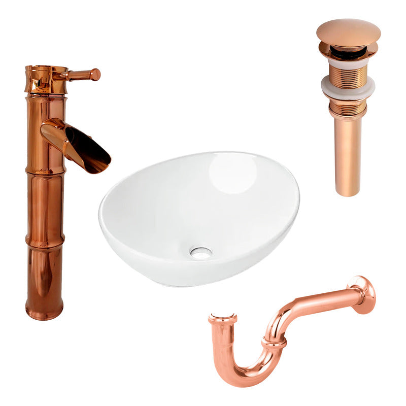 Combo Lavamanos Canoa+griferia Monoc.+push+sifon Bambu Rosa