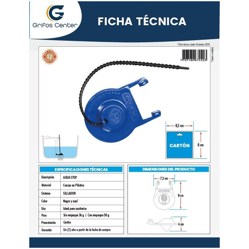 Agua Stop Universal Para Sanitario Azul
