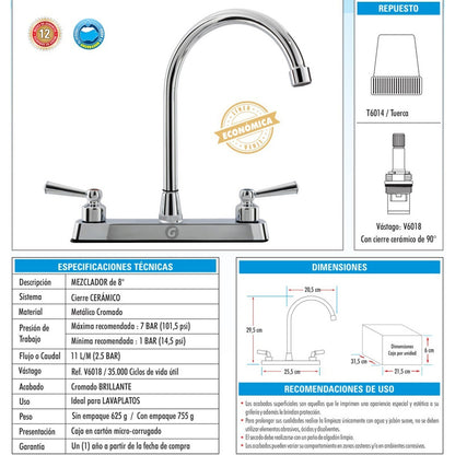 Mezclador Lavaplatos Cuerpo En Bronce