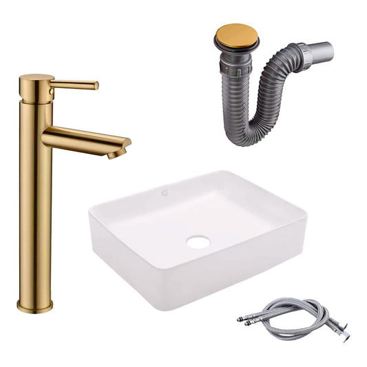 Kit Lavamanos Rectan.+griferia Monocontrol Cepill+push Oro