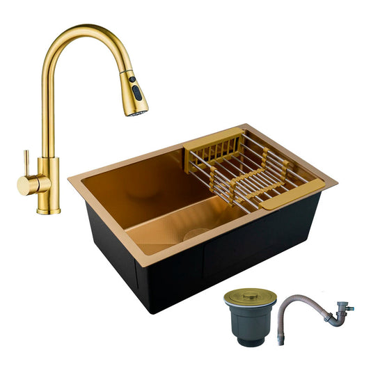 Combo Lavaplatos 70*45cm+griferia Lvp Oro Extraible Cepillad