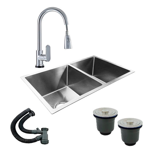 Combo Lavaplatos Doble 77*45cm+grif.extra.cromo+accesorios