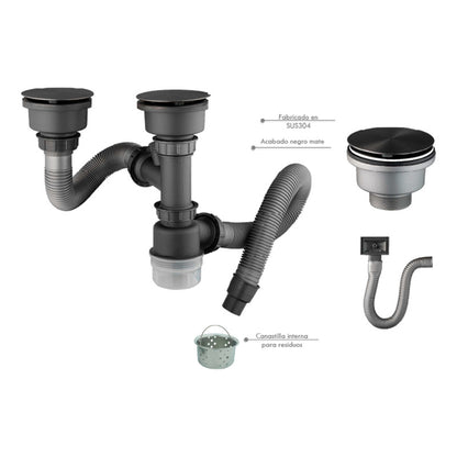 Kit Canastilla Negro Invisible+sifon Lavaplatos Doble