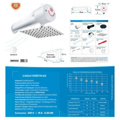 Ducha Eléctrica Lusso Color Blanco 110v