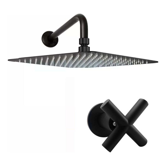 Kit Ducha Cuad.neg.20cm + Tubo + Manija Registro A.fria Crb