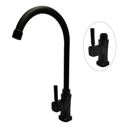 Grifería Lavaplatos Agua Fría Negro Mate Cuello Curvo
