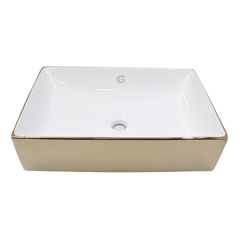 Lavamanos Rectangular Blanco/dorado Emperador