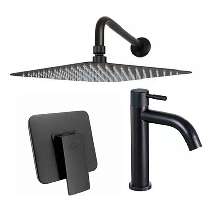 Kit Ducha 20cm+grifería Agua Fría+monocontrol Cuadrado Negro