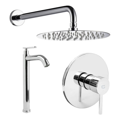 Kit Grifería Agua Fria+ducha 20cm+monocontrol Redondo Cromo