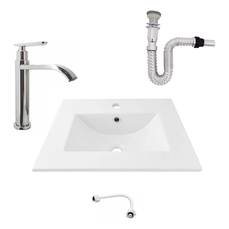 Kit Placa Lavamanos 61*40cm+griferia Agua Fria+push Flex. 1