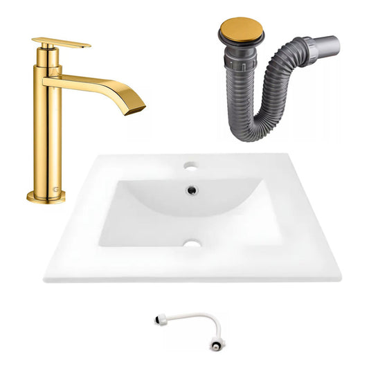 Combo Placa Lavamanos 51*46,5cm+grifo Agua Fria+push Oro1
