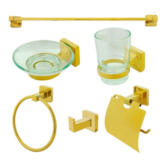 Accesorios De Baño Color Dorado Vintage Cuadrado X6