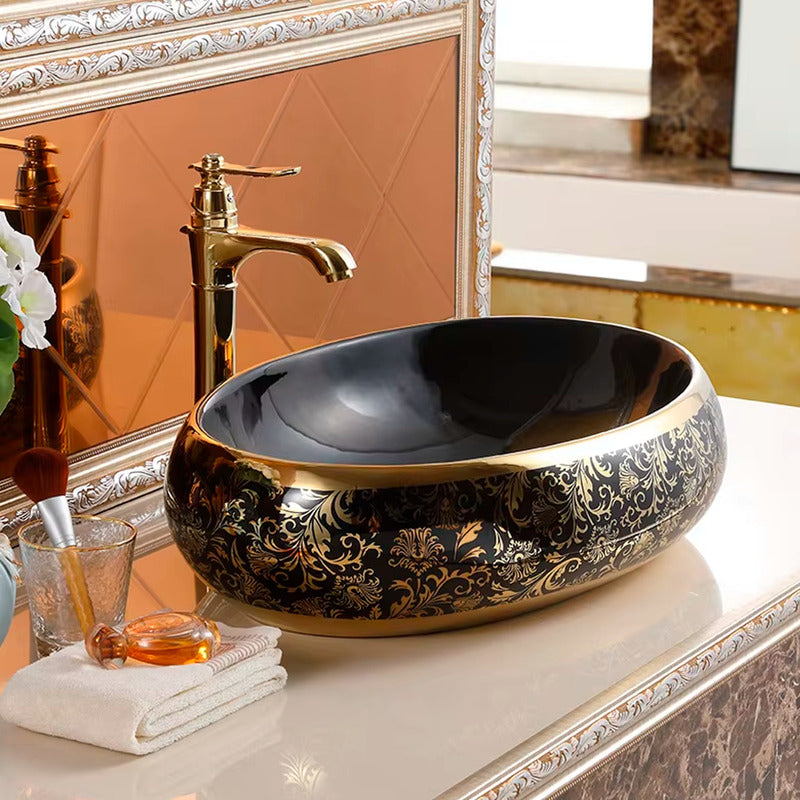 Lavamanos En Porcelana Ovalado Negro De 48*34*15cm