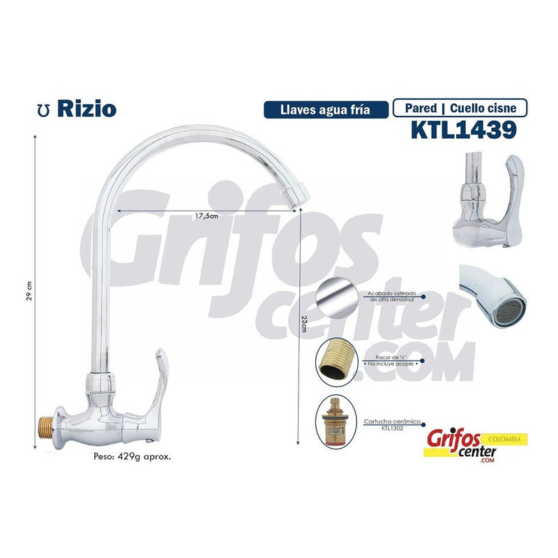 Grifería De Pared Agua Fría Cuello Ganso Rizio