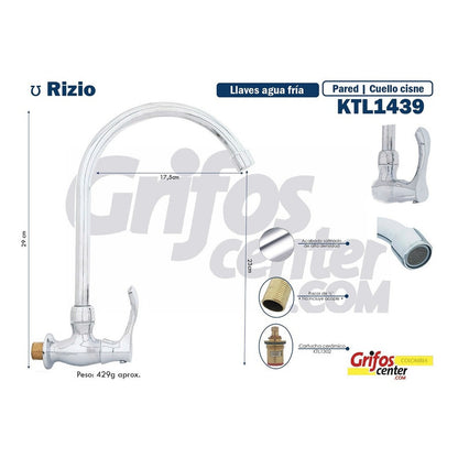 Grifería De Pared Agua Fría Cuello Ganso Rizio