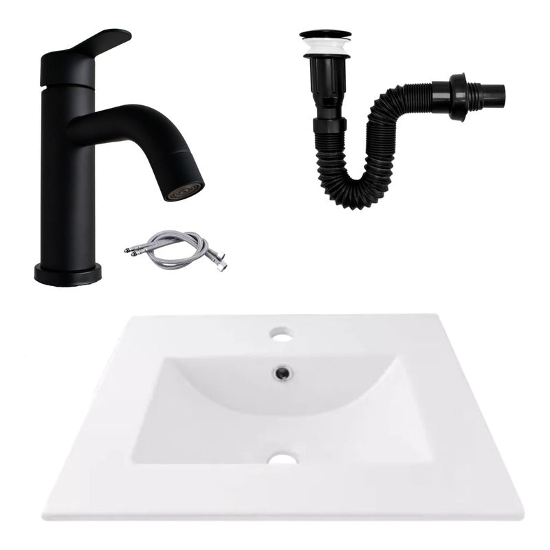 Kit Placa Lavamanos 51*46,5cm+griferia Monocon.+push Negro6